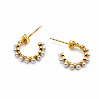 Gold Pearl Hoops