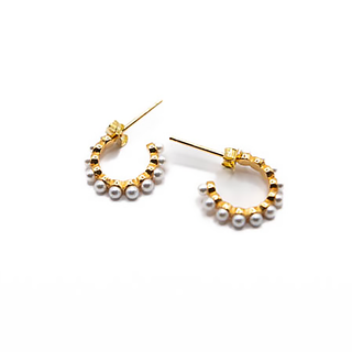 Gold Pearl Hoops